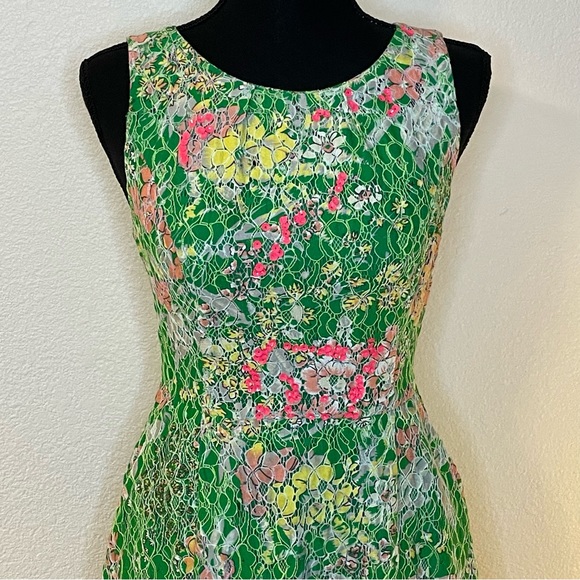 Maeve Anthropologie Verbena Fit & Flare Green Lace Sequins Dress Size 0 - Picture 12 of 12